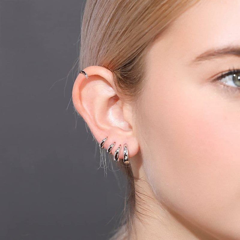 Izpack Tiny Small Sleeper Hoop Earrings for Women Cartilage 925 Sterling Silver Tragus Cuff Hinged Huggie Mini Hoops 10mm 13mm 15mm Fashion Jewelry Gifts Hypoallergenic for Birthday (10mm,Silver) - Image 3